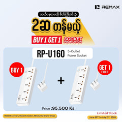 REMAX RP-U160 Kiddy Series 5-Outlet Power Socket(30W 3A1C) - Black
