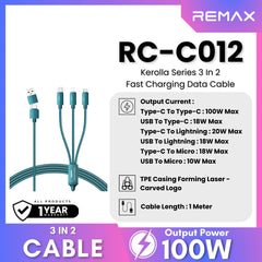 REMAX - RC-C012 3 In 2 Kerolla Series 100W Fast Charging Data Cable - Green