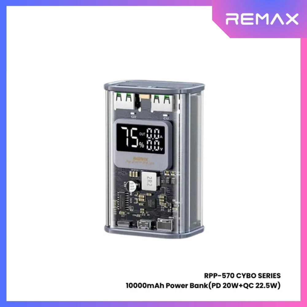 REMAX - RPP-570 Cybo Series 10000mAh PD+QC Fast Charging Power Bank(PD 20W+QC 22.5W) - Grey