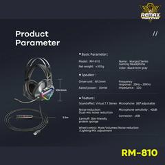 REMAX RM-810 Wargod Series Gaming Wired Headphones - Grey