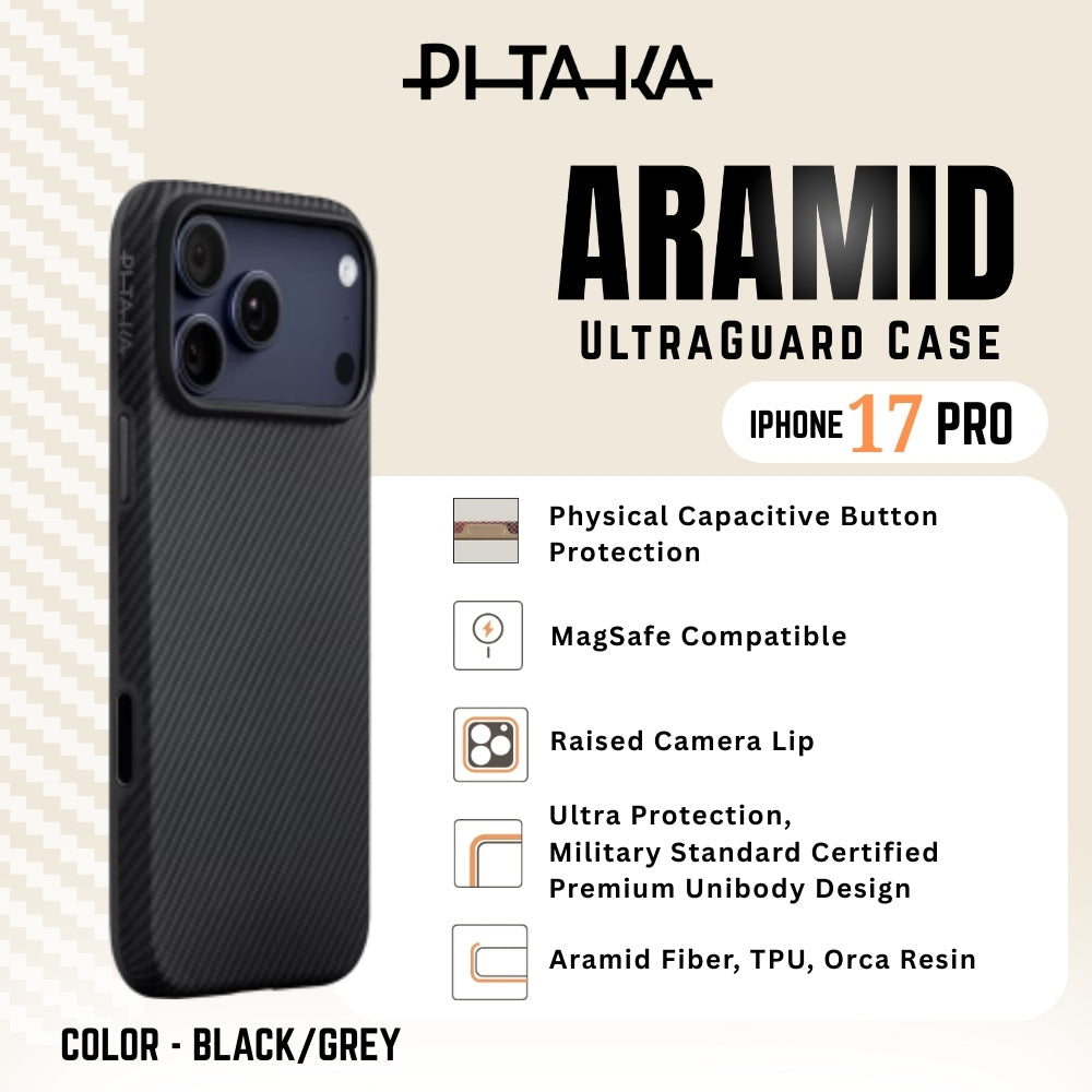 PITAKA - Aramid UltraGuard Case For iPhone 17 Pro - Black/Grey