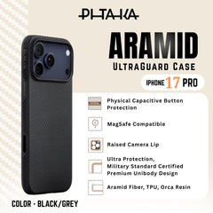 PITAKA - Aramid UltraGuard Case For iPhone 17 Pro - Black/Grey