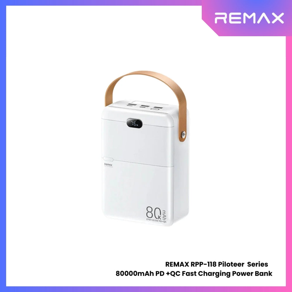 REMAX RPP-118 Piloteer Series 80000mAh PD+QC Fast Charging Power bank (PD 27W+QC 22.5W) - White