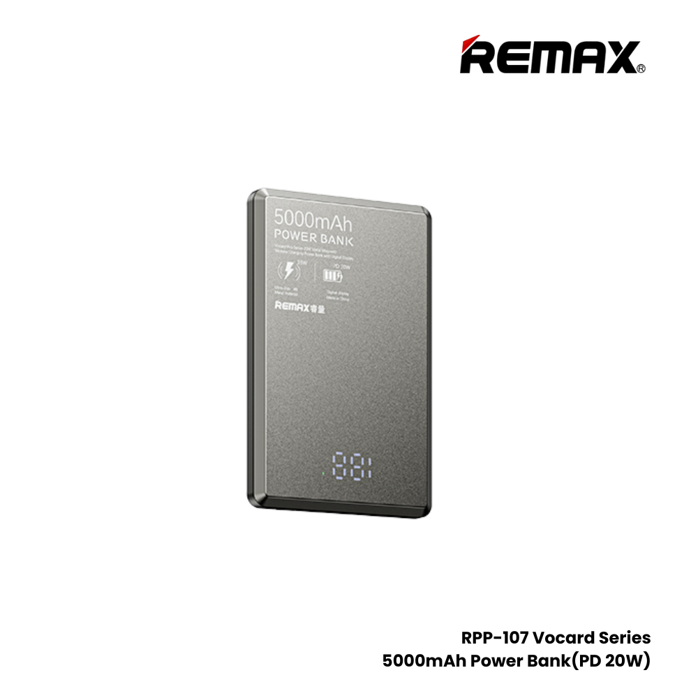 REMAX RPP-107 Vocard Pro Series 5,000mAh PD Magnetic Wireless Power Bank(PD 20W) - Grey