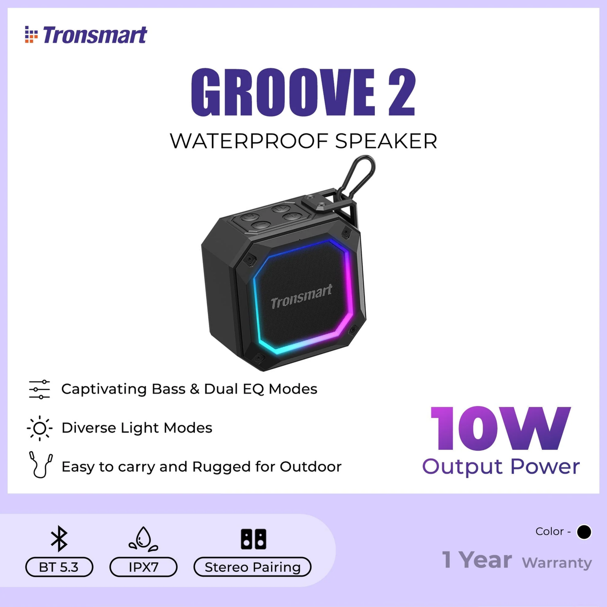 TRONSMART Element Groove 2 10W Portable Wireless Bluetooth Outdoor Speaker - Black