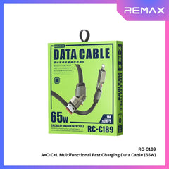 REMAX - RC-C189 A+C-C+L 2 In 2 Charging Data Cable (65W) - Black