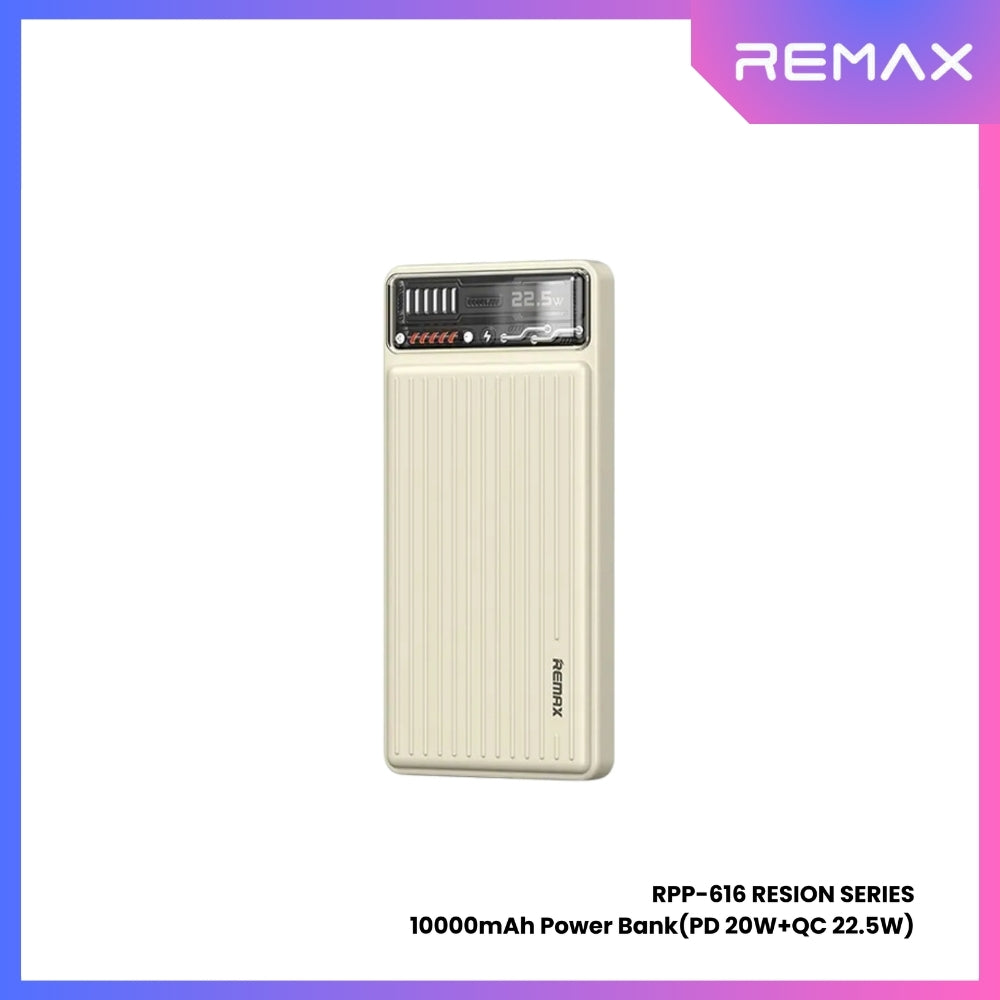 REMAX - RPP-616 Resion Series 10000mAh PD+QC Fast Charging Power Bank(PD 20W+QC 22.5W) - White