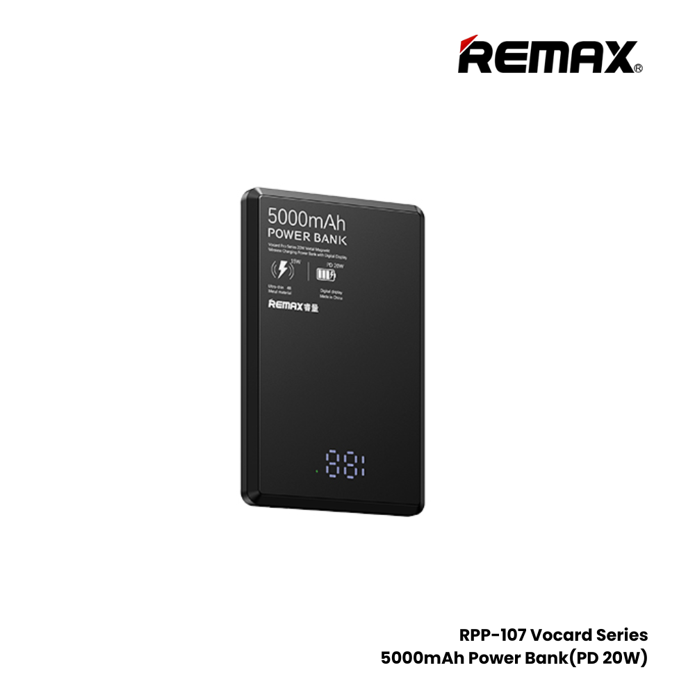 REMAX RPP-107 Vocard Pro Series 5,000mAh PD Magnetic Wireless Power Bank(PD 20W) - Black