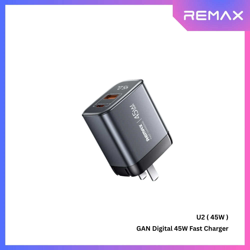 REMAX - U2 45W GAN Digital Fast Charger ( PD+QC ) - Silver