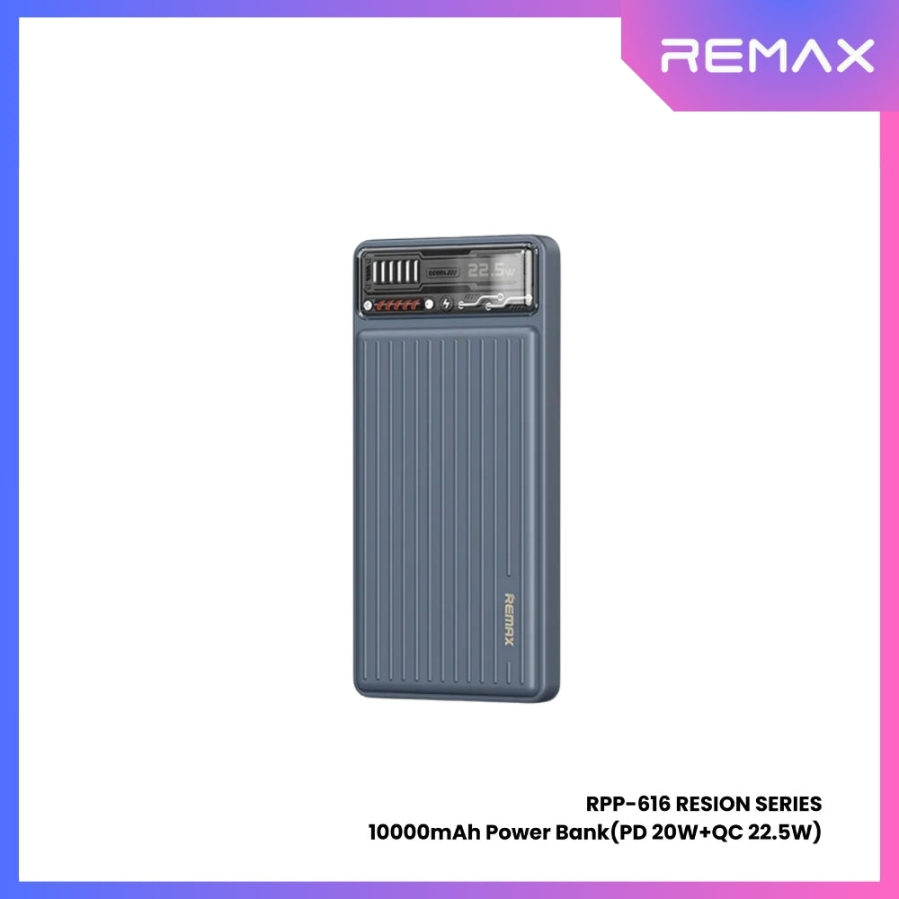 REMAX - RPP-616 Resion Series 10000mAh PD+QC Fast Charging Power Bank(PD 20W+QC 22.5W) - Blue