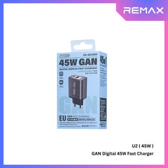 REMAX - U2 45W GAN Digital Fast Charger ( PD+QC ) - Silver