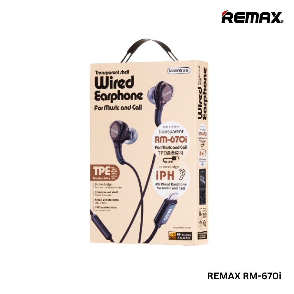 REMAX RM-670i Lightning Wired Earphone For Music & Call(1.2M)