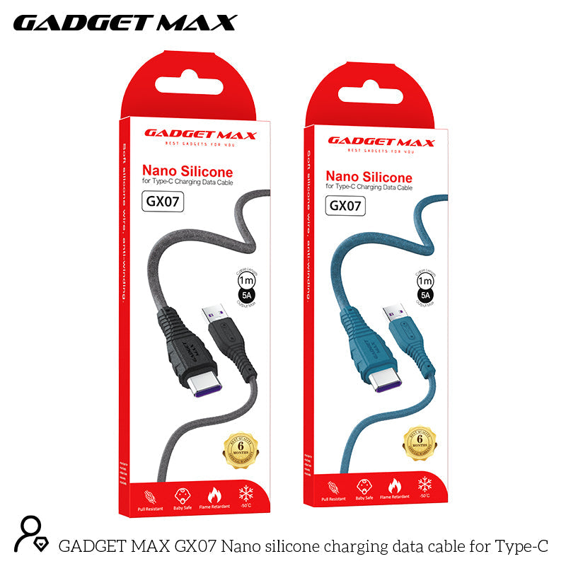 GADGET MAX GX07 TYPE-C 2.4A NANO SILICONE CHARGING DATA CABLE FOR TYPE-C (5A)(1M) - BLACK