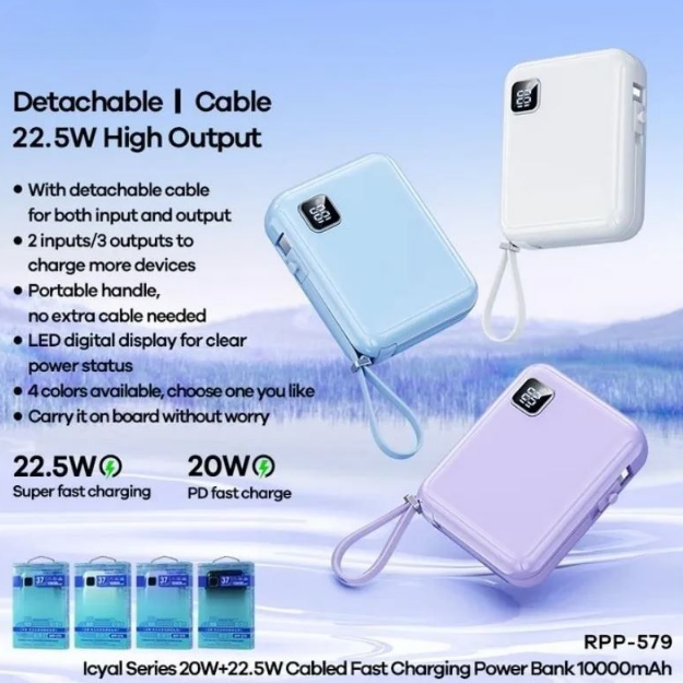 REMAX RPP-579 Icyal Series 10000mAh PD+QC Fast Charging Power Bank(PD 20W+QC 22.5W) - Blue