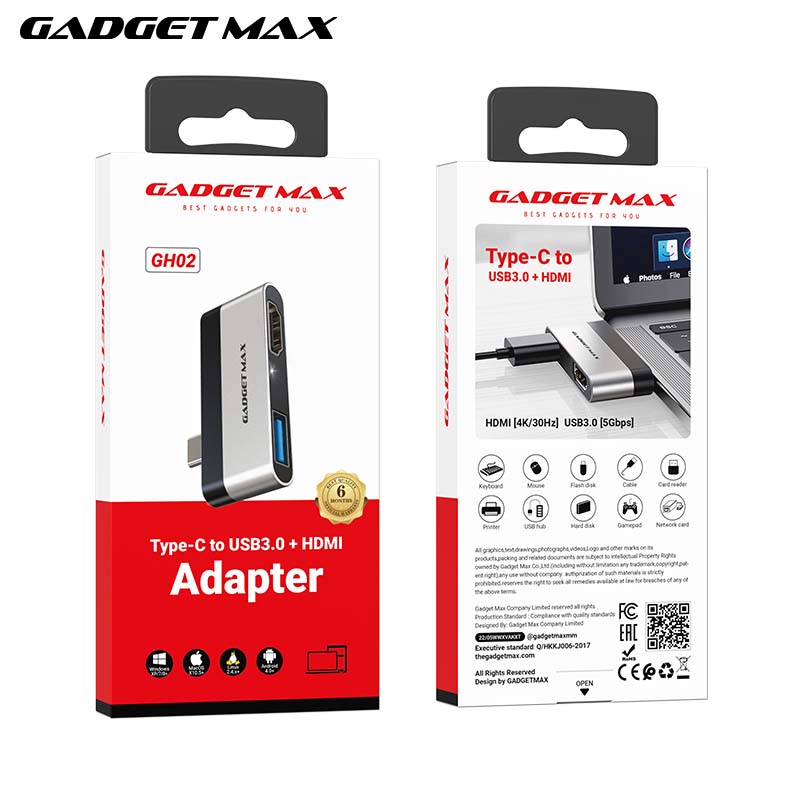 GADGET MAX GH02 Type-C To USB 3.0+HDMI Adapter, HDMI Adapter