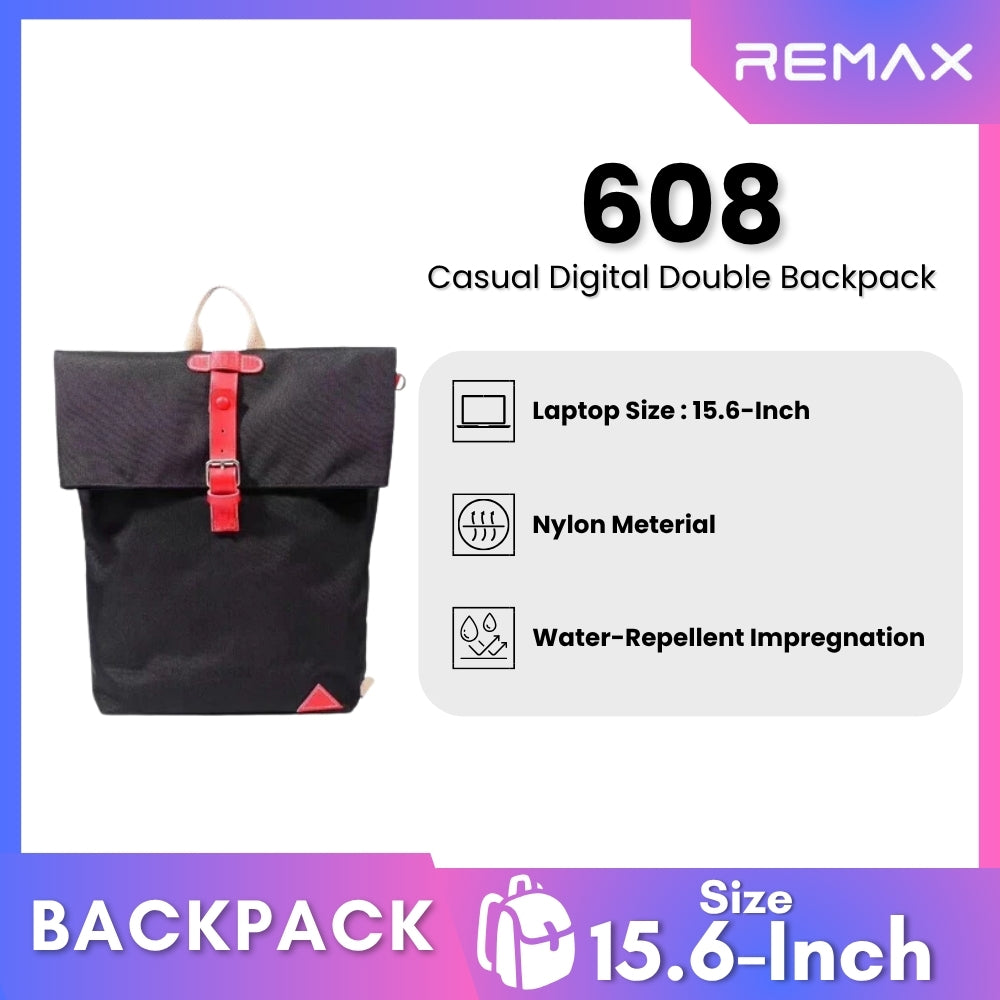 REMAX - 608 Casual Digital Double Backpack - Black