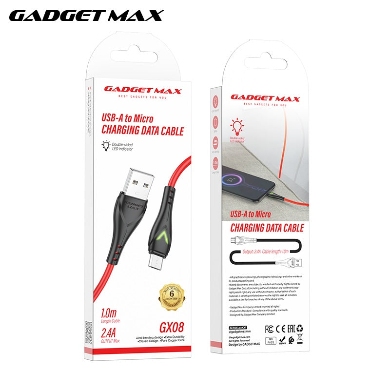 GADGET MAX GX08 MICRO 2.4A CHARGING DATA CABLE FOR MICRO (2.4A)(1M) - RED