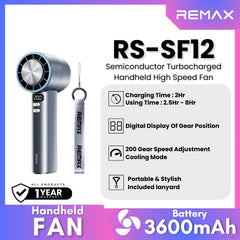 REMAX - RS-SF12 Semiconductor Digital Display Turbocharged Portable Handheld High-Speed Fan - Blue