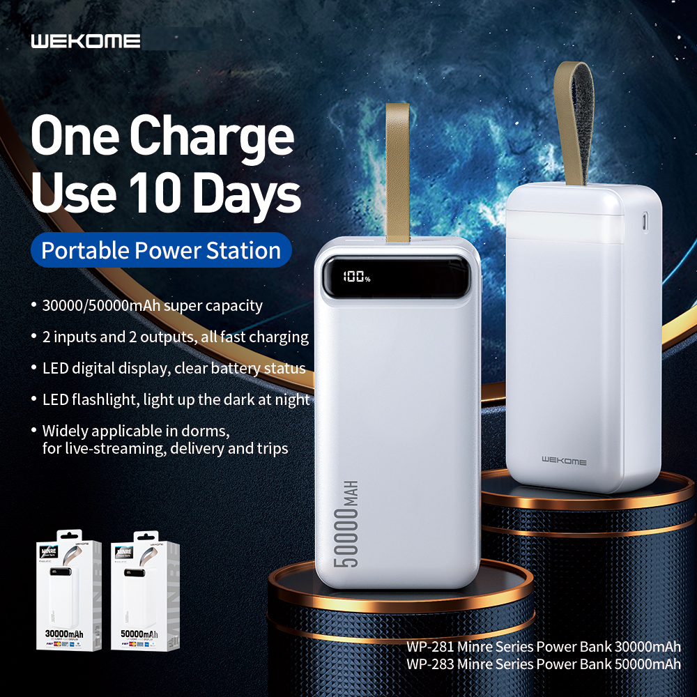 WEKOME WP-281 30000MAH MINRE SERIES DIGITAL DISPLAY POWER BANK, 30000mAh Power Bank, Power Bank (2.1A)