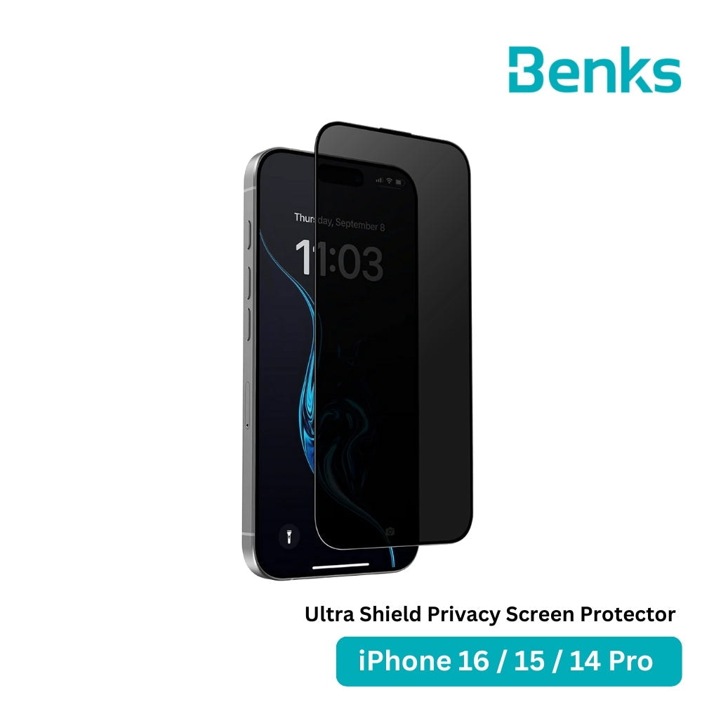 BENKS - Ultra Shield Privacy Screen Protector - IPhone 16 / 15 / 14 Pro (Black)