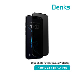 BENKS - Ultra Shield Privacy Screen Protector - IPhone 16 / 15 / 14 Pro (Black)