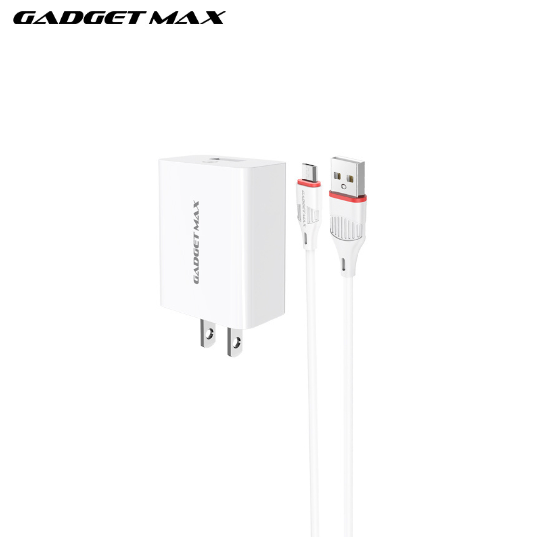 GADGET MAX GM2020 3A QUICK CHARGER WITH MICRO DATA CABLE - WHITE