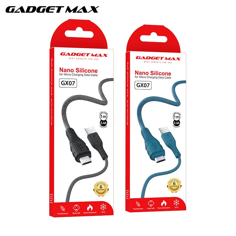 GADGET MAX GX07 MICRO 2.4A NANO SILICONE CHARGING DATA CABLE FOR MICRO (2.4A)(1M) - BLACK