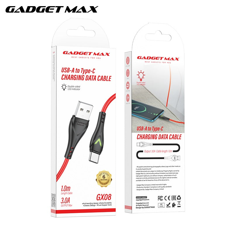 GADGET MAX GX08 TYPE-C 3A CHARGING DATA CABLE FOR TYPE-C (3A)(1M) - RED