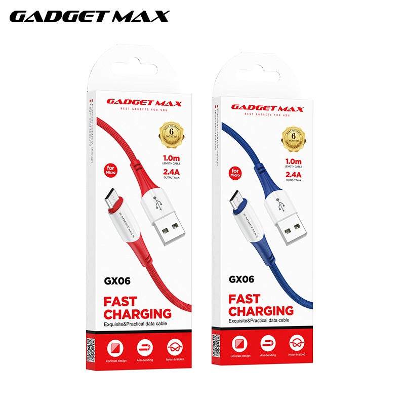 GADGET MAX GX06 MICRO 2.4A FAST CHARGING EXQUISITE & PRACTICAL DATA CABLE FOR MICRO (2.4A)(1M) - RED