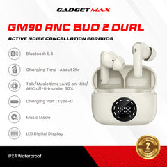 GADGET MAX - GM90 ANC BUD2 Dual ENC Active Noise Cancellation Bluetooth Wireless Earbuds - Beige