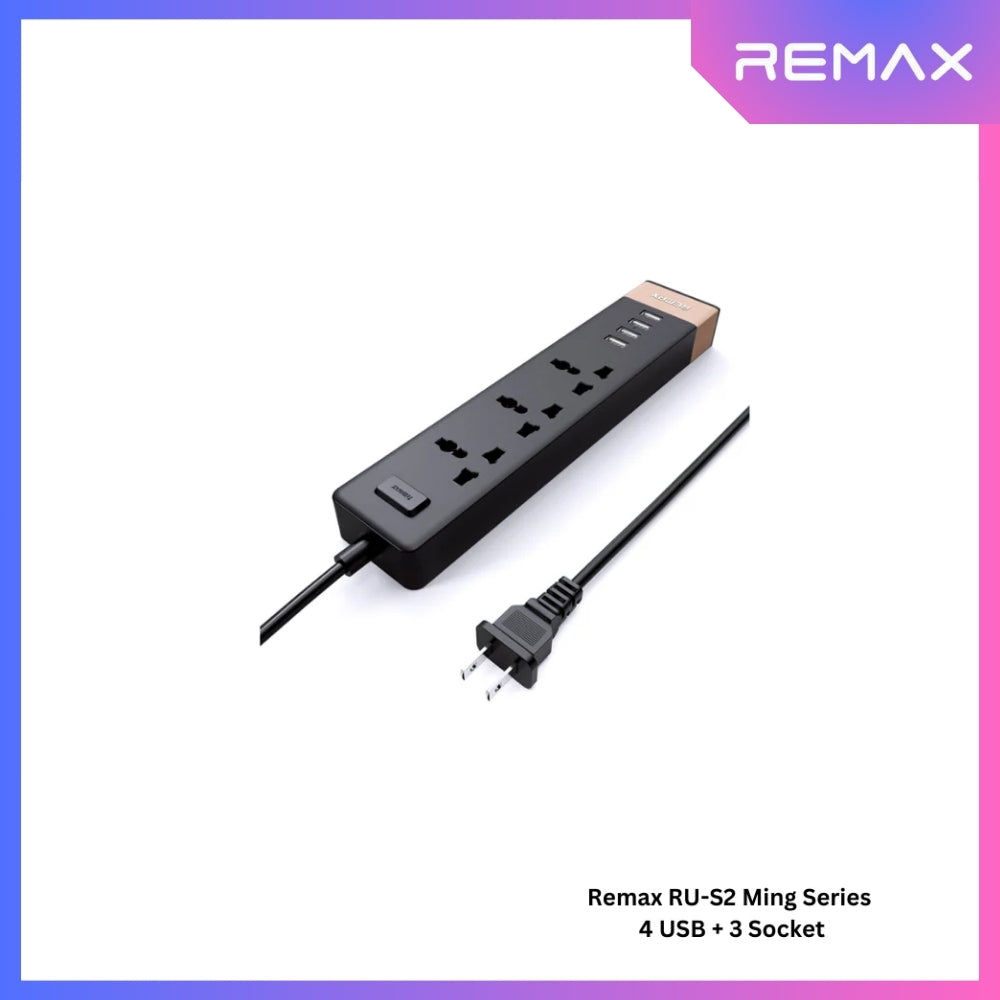 REMAX RU-S2 Ming Series 2.4A Power Socket(4 USB + 3 Power) - Black