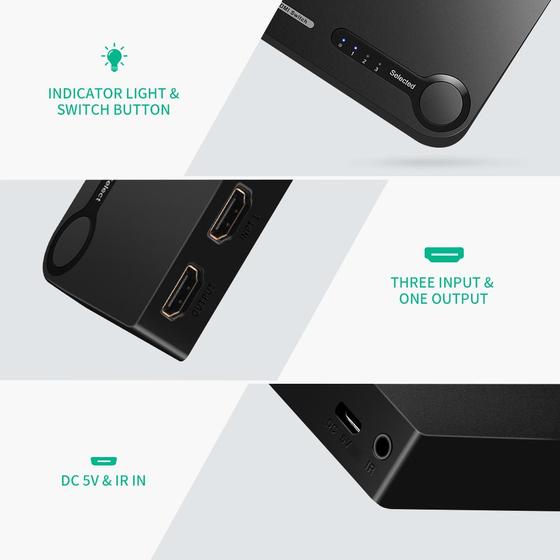 UGREEN HDMI 3PORT 3*1 SWITCH (VD,PS3,XBOX360) (3HDMI INPUT,1HDMI OUTPUT)