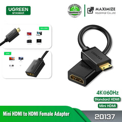 Ugreen Mini HDMI Male to HDMI Female Adapter Cable (4K@60Hz) (22cm)