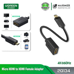 Ugreen Micro HDMI Male to HDMI Female Adapter Cable (4K@60Hz) (22cm)