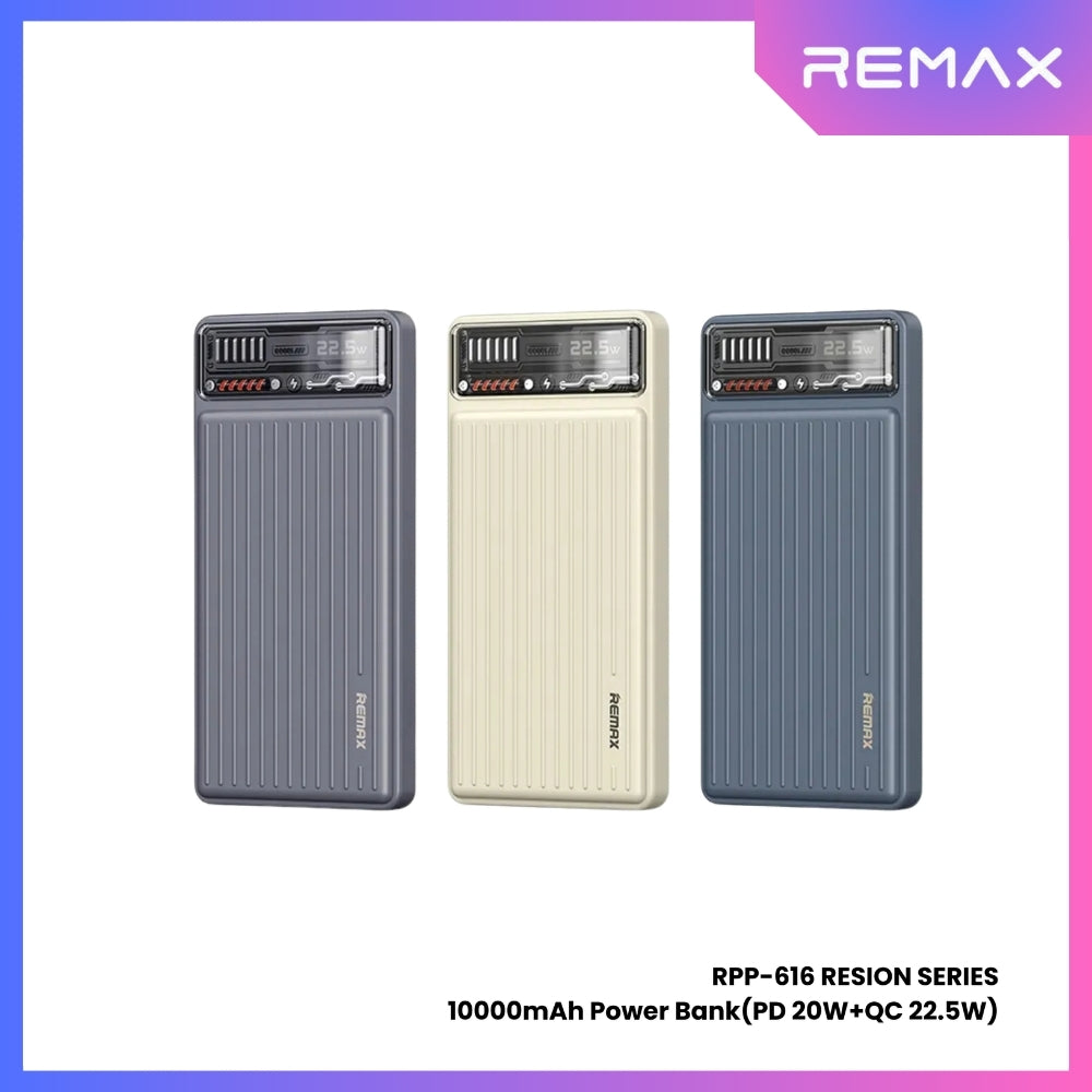 REMAX - RPP-616 Resion Series 10000mAh PD+QC Fast Charging Power Bank(PD 20W+QC 22.5W) - White