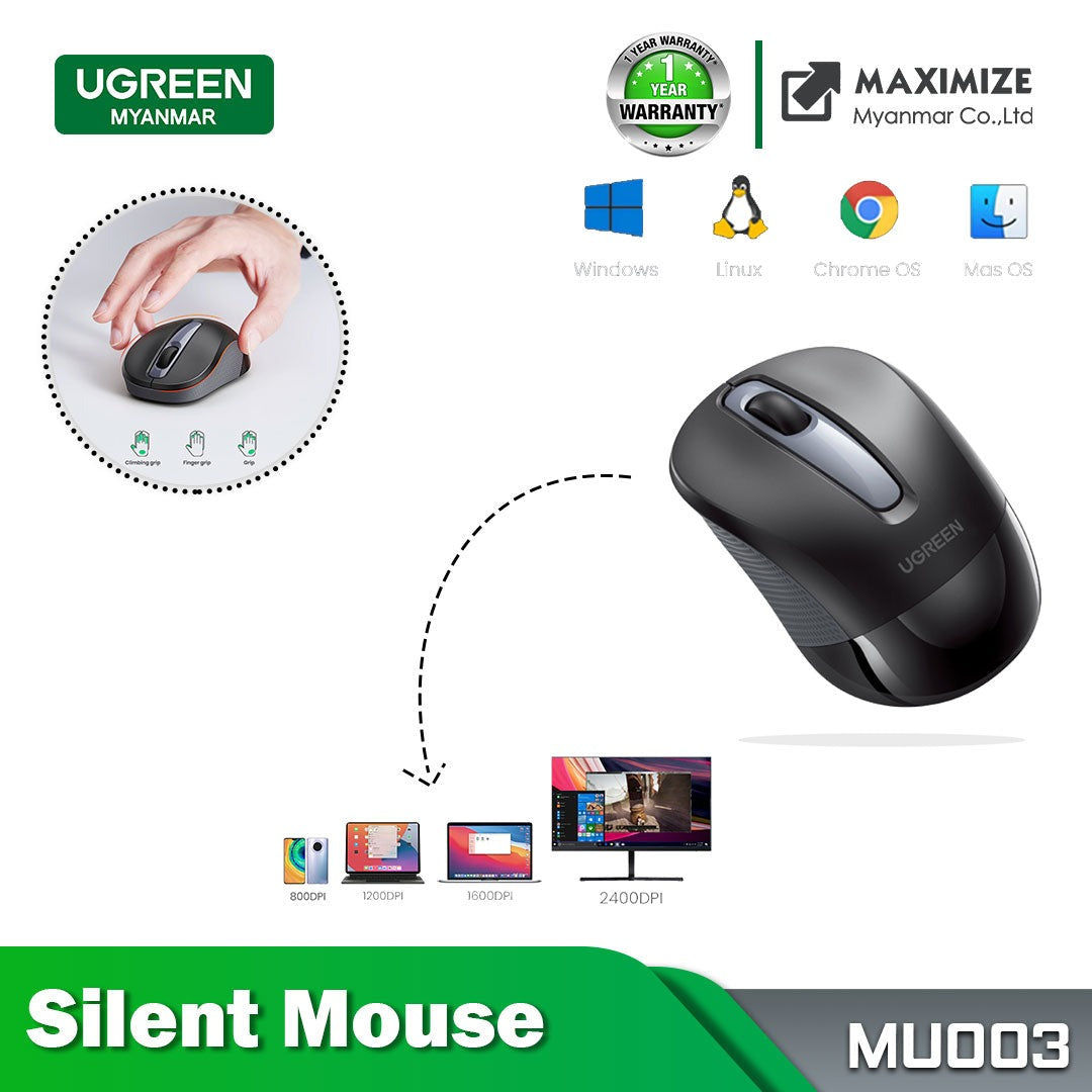 UGREEN MU003 PORTABLE WIRELESS MOUSE, Wireless Mouse, Portable Wireless Mouse