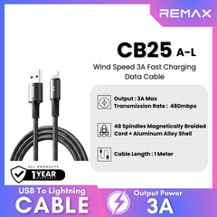 REMAX - CB25 A-L Wind Speed 3A Fast Charging Data Cable - Black