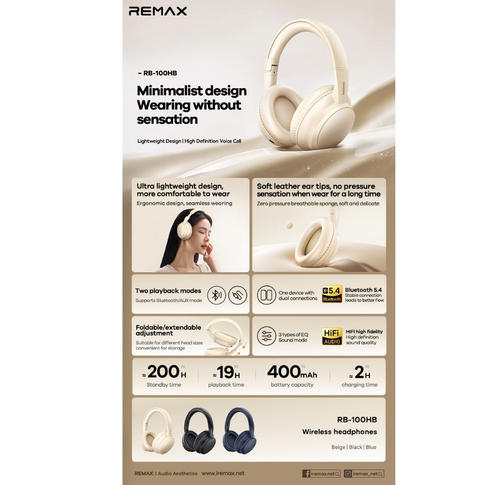 REMAX - RB-100HB Wireless Bluetooth Headphone - Black