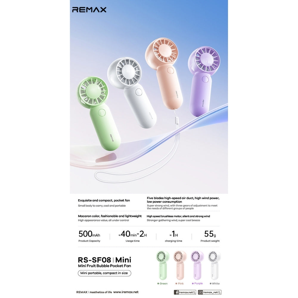 REMAX - RS-SF08 Mini Fruit Bubble Pocket Fan - Green