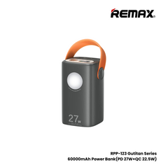 REMAX RPP-123 Gutitan Series 60000mAh PD+QC Fast Charging Power Bank(PD 27W+QC 22.5W) - Grey