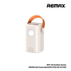 REMAX RPP-123 Gutitan Series 60000mAh PD+QC Fast Charging Power Bank(PD 27W+QC 22.5W) - Begie