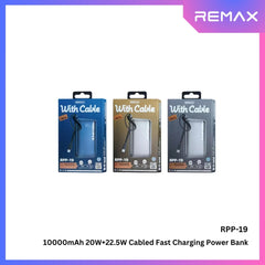 REMAX - RPP-19 10000mAh PD+QC Cabled Power Bank (20W+22.5W) - Blue