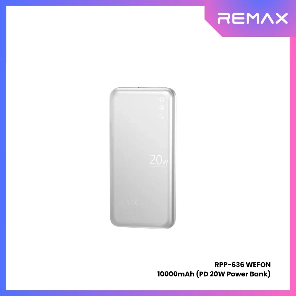 REMAX - RPP-636 Wefon Series 10000mAh Fast Charging Ultra thin Power Bank(20W) - Silver