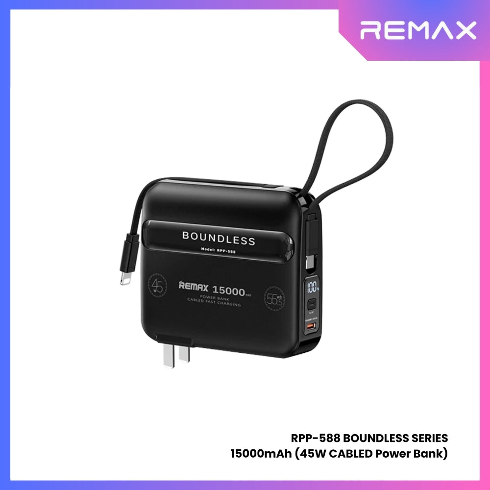REMAX RPP-588 Boundless Series 15000mAh All-in-one PD Fast Charging Power Bank(45W) - Black