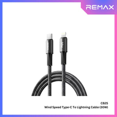 REMAX - CB25 C-L Wind Speed 30W Fast Charging Data Cable - Black