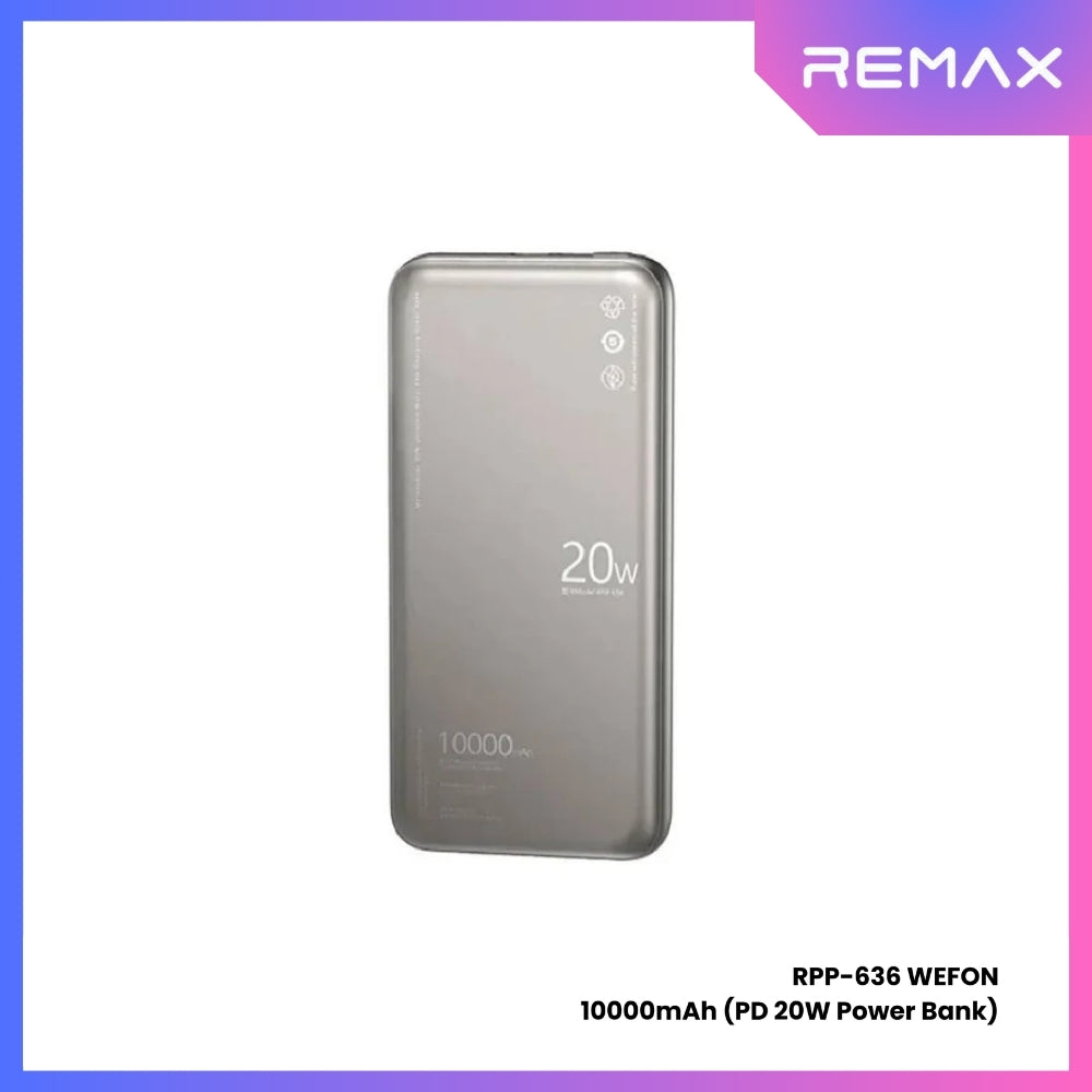 REMAX - RPP-636 Wefon Series 10000mAh Fast Charging Ultra thin Power Bank(20W) - Grey