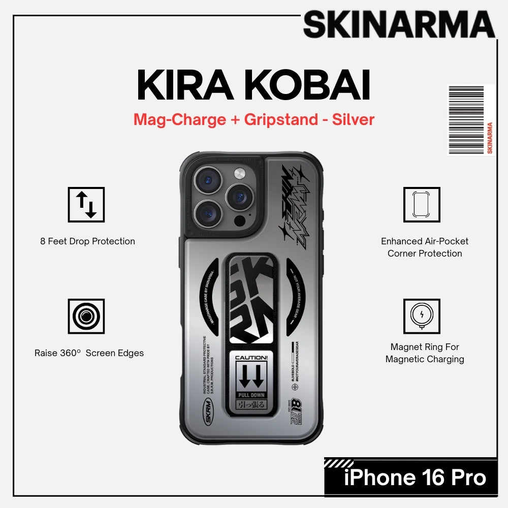 Skinarma iPhone 16 Pro 6.3" Kira Kobai (Mag-Charge+Gripstand) Case - Silver