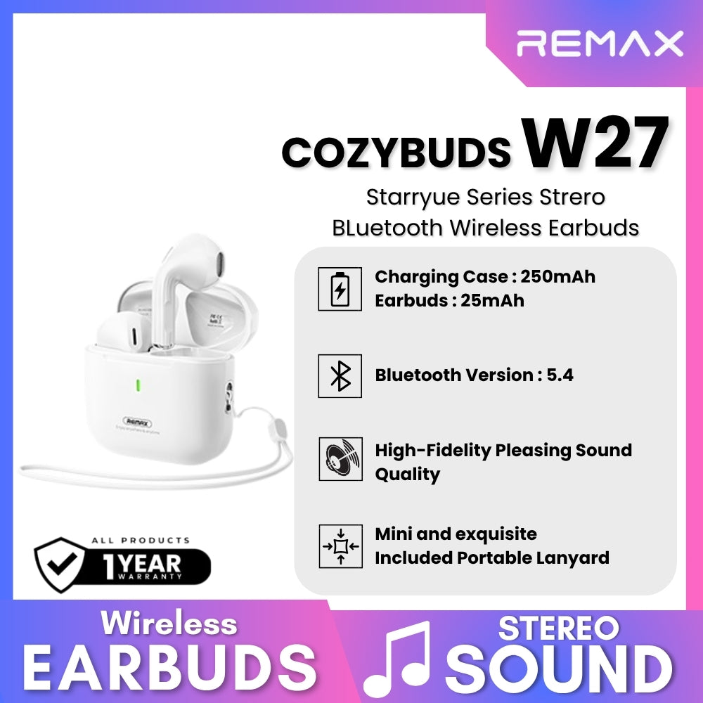 REMAX - Cozybuds W27 Starryue Series Bluetooth Wireless Earbuds - White