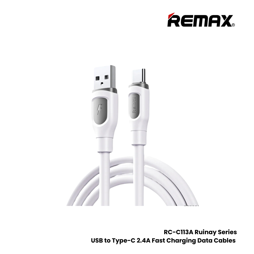 2.4A ( Type-C )-REMAX RC-C113A Ruinay Series 2.4A USB to Type-C Fast Charging Data Cable - White