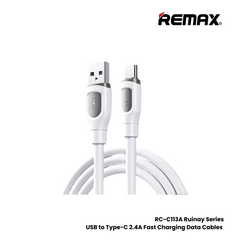 2.4A ( Type-C )-REMAX RC-C113A Ruinay Series 2.4A USB to Type-C Fast Charging Data Cable - White